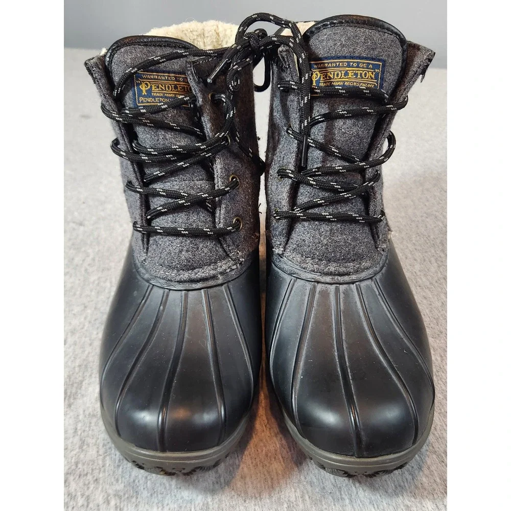 Pendleton Duck Boot Women Size 7 Black Grey Olympic National Park Wool Insulated